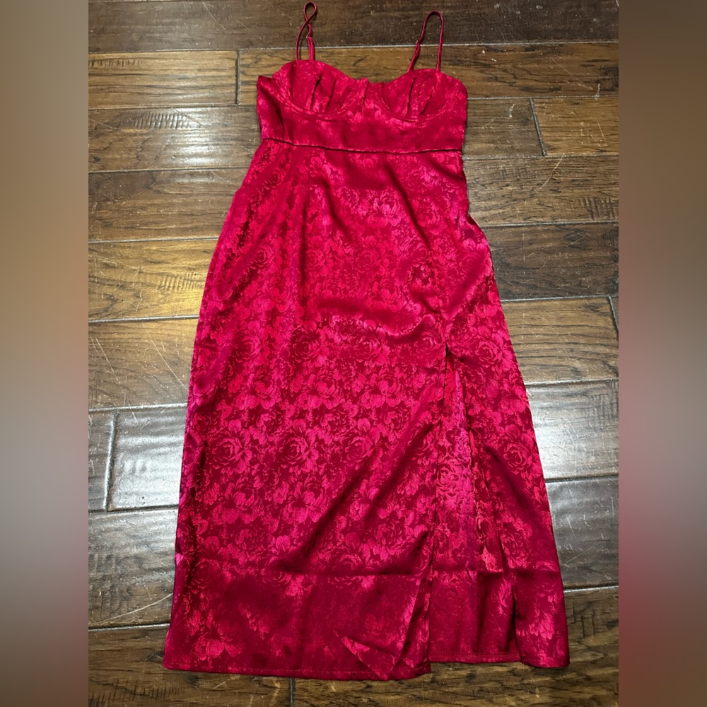 Princess Polly Deep Diva Red Silky Midi Dress Size 4 - Picture 5 of 6